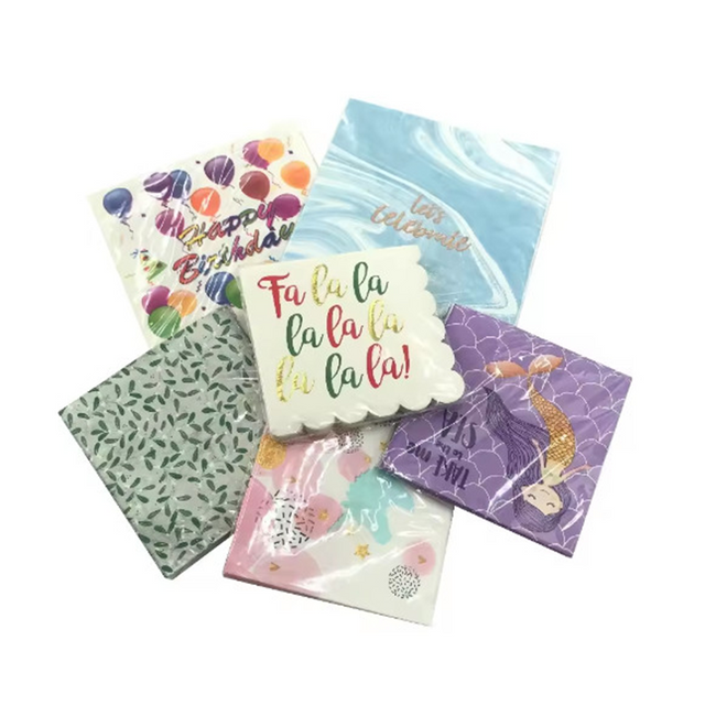 Serviettes en pâte de bois vierge 1 pli imprimées personnalisées de haute qualité, Style sac pour mariage, Cocktail, événement de Bar pour animaux de compagnie